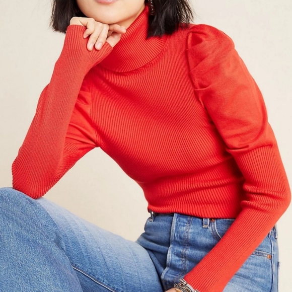 Anthropologie Cecilia Puff Sleeved Turtle Neck Sweater Size M - Picture 7 of 9